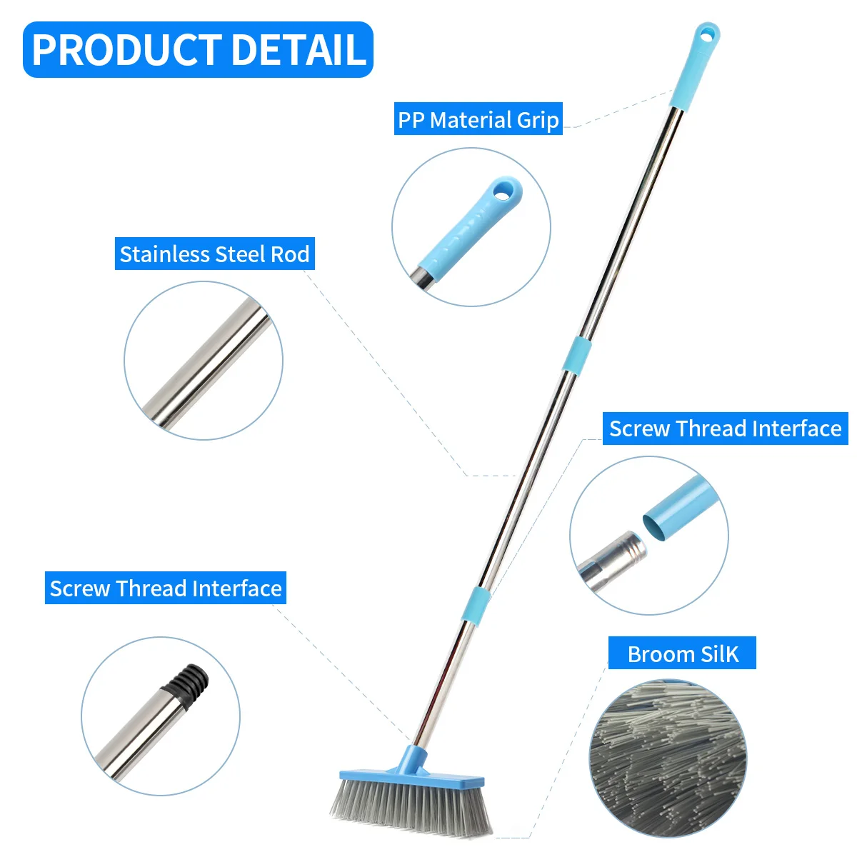 

Household Cleaning Tools Small Floor Brushes with Long Steel Handle Plastic Hard bristles Strong decontamination Easy to brush