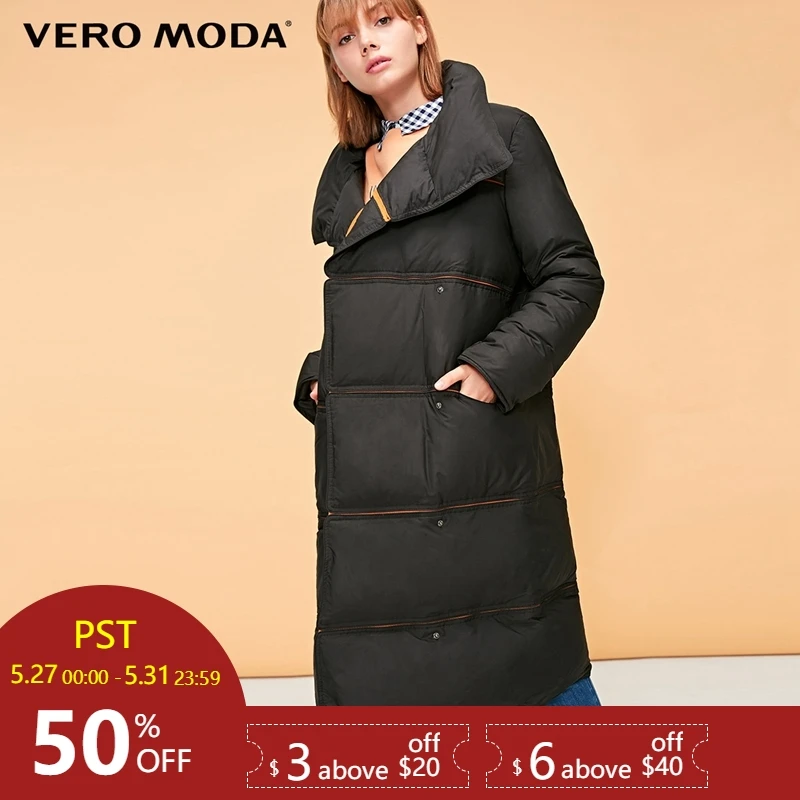 

Vero Moda new webbing stitching edging medium and long bomber down jacket | 318412549