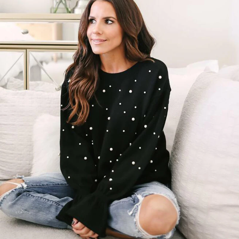 2019 woman Korean version Beaded Knitted Pullovers Sweater Autumn Winter Casual loose large size Bell sleeve Sweater cc237
2019 woman Korean version Beaded Knitted Pullovers Sweater Autumn Winter Casual loose large size Bell sleeve Sweater cc237
