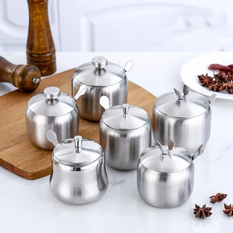 European 304 stainless steel seasoning box single spoon seasoning jar salt pepper oil tank kitchen supplies Q005
European 304 stainless steel seasoning box single spoon seasoning jar salt pepper oil tank kitchen supplies Q005