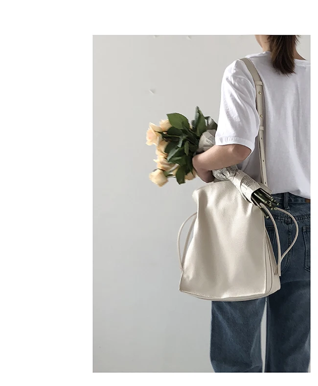 MJ Soft Leather Bucket Bag Female Casual PU Leather Shoulder Bag Large Capacity Crossbody Handbag Shopping Tote Bags for Women (5)