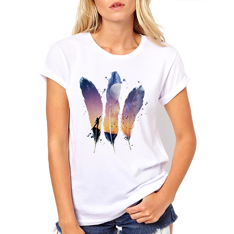 2019 Brand Tshirt Women's Fashion Feather Moon Balloon Print T-shirt Summer Short Sleeve Casual Tops Woman Tees
2019 Brand Tshirt Women's Fashion Feather Moon Balloon Print T-shirt Summer Short Sleeve Casual Tops Woman Tees