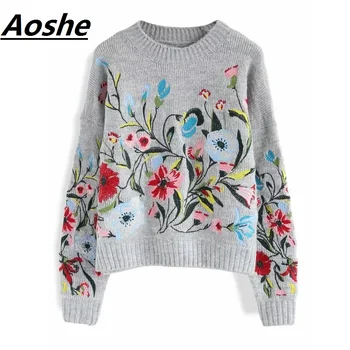 Aoshe Wool Women's Winter Sweaters 2018 Runway Designer Flora Embroidery Ethnic Vintage Knitted Ladies Pullovers sueter mujer
Aoshe Wool Women's Winter Sweaters 2018 Runway Designer Flora Embroidery Ethnic Vintage Knitted Ladies Pullovers sueter mujer