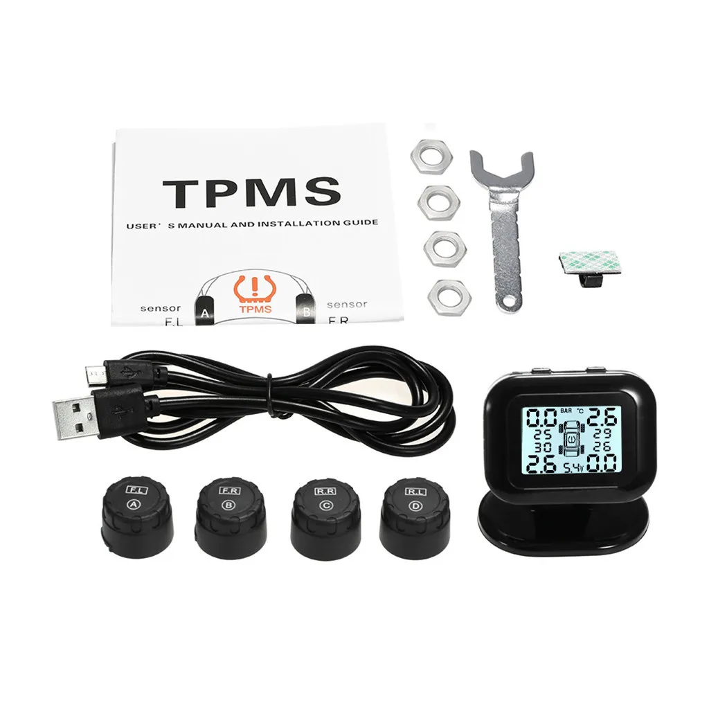 External Solar Wireless TPMS Car Tire Pressure Alarm Monitor System Display Temperature Warning Fuel Save with 4 Sensors
External Solar Wireless TPMS Car Tire Pressure Alarm Monitor System Display Temperature Warning Fuel Save with 4 Sensors