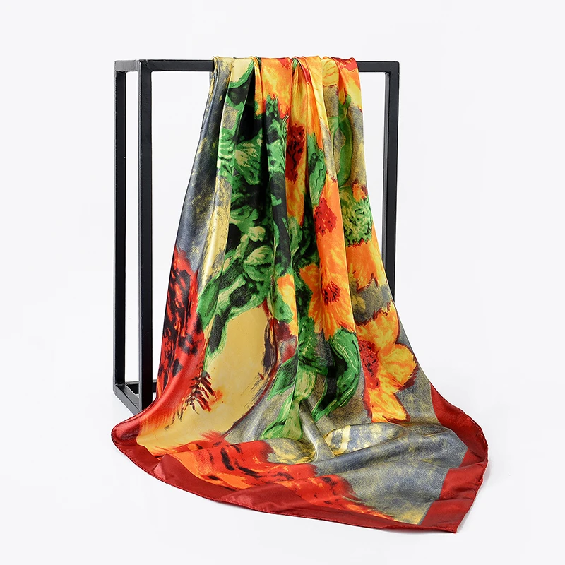 90*90 Silk Scarves for Women Print Foulard Satin Square Head Hijab Scarfs For Ladies Luxury Brand Shawls Bandana Large Scarf 
90*90 Silk Scarves for Women Print Foulard Satin Square Head Hijab Scarfs For Ladies Luxury Brand Shawls Bandana Large Scarf