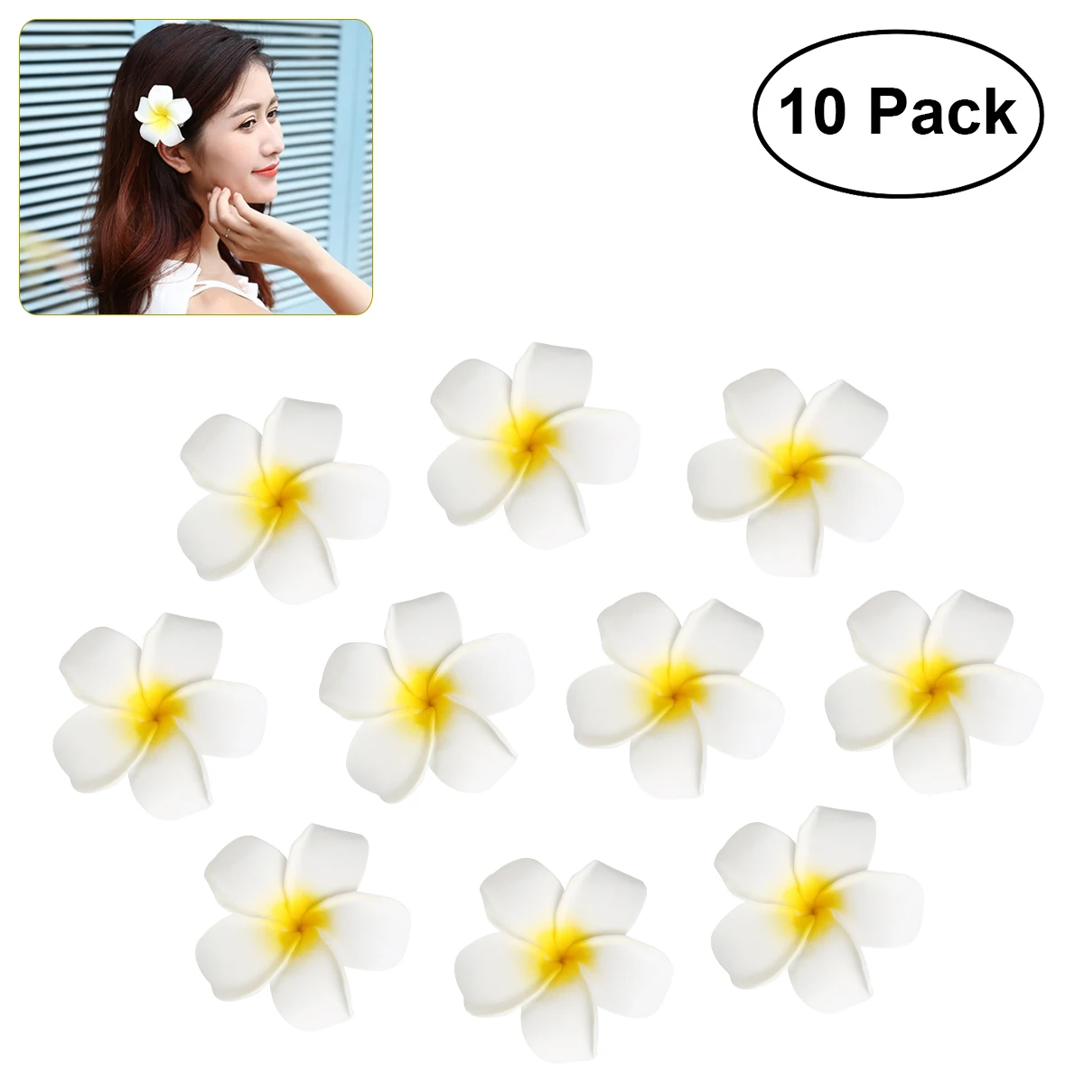 10pcs 7cm Hawaii Flower Hair Clip Hairpin Simulation Egg Flower Headdress for Beach Luau Party (White with Yellow)
10pcs 7cm Hawaii Flower Hair Clip Hairpin Simulation Egg Flower Headdress for Beach Luau Party (White with Yellow)