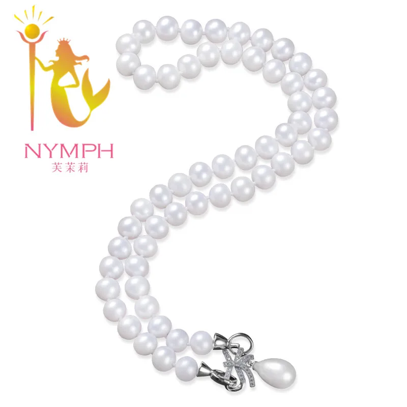 NYMPH Natural Pearl Necklace Jewelry Real Freshwater Choker New 8-9mm Near Round Gift For Wedding 45CM N1008 | Украшения и