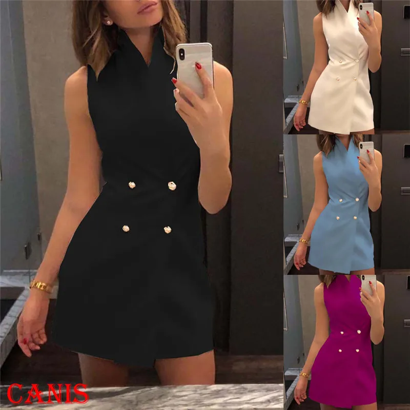 Women's Fashion Elegant Sleeveless Stand Collar Solid Bodycon Dress Lapel Casual Mini Dress
Women's Fashion Elegant Sleeveless Stand Collar Solid Bodycon Dress Lapel Casual Mini Dress