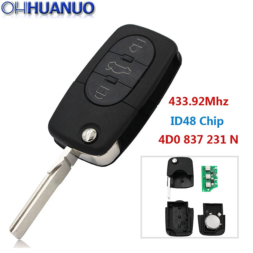 Folding Remote Key 3 Button 433.92Mhz With ID48 Chip 4D0 837 231 N for Audi A6 TT Quattro 2002-2004
Folding Remote Key 3 Button 433.92Mhz With ID48 Chip 4D0 837 231 N for Audi A6 TT Quattro 2002-2004