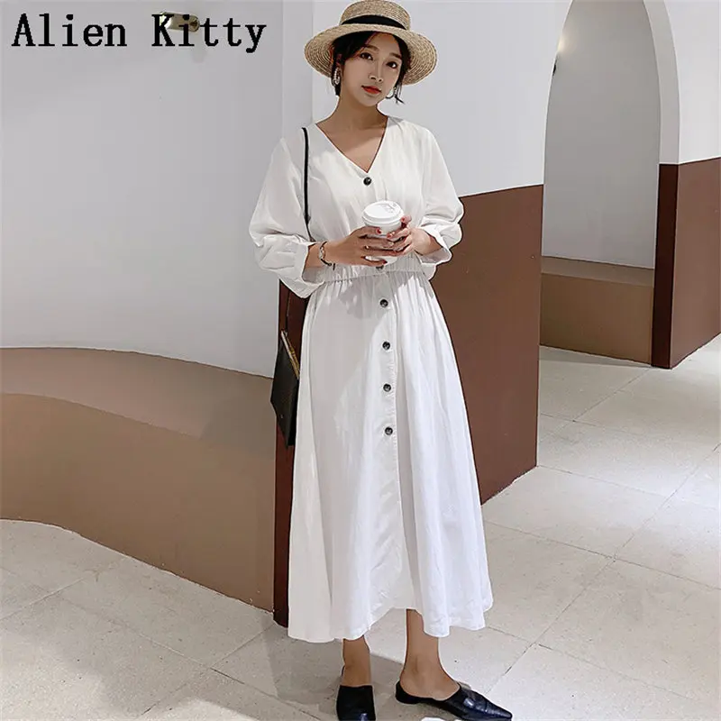 Alien Kitty Autumn Lazy Style White Waist-Controlled Solid Single Breasted V-Neck Casual Slim Women Loose Plus Size Dresses
Alien Kitty Autumn Lazy Style White Waist-Controlled Solid Single Breasted V-Neck Casual Slim Women Loose Plus Size Dresses