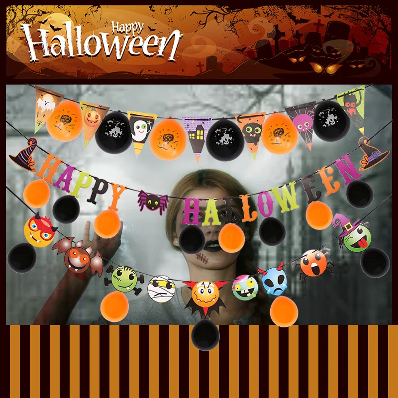 Halloween Hanging Party Decoration Ornaments DIY Pull String Flag Coin Paper Bunting Banner Halloween Party Banner+Balloon
Halloween Hanging Party Decoration Ornaments DIY Pull String Flag Coin Paper Bunting Banner Halloween Party Banner+Balloon