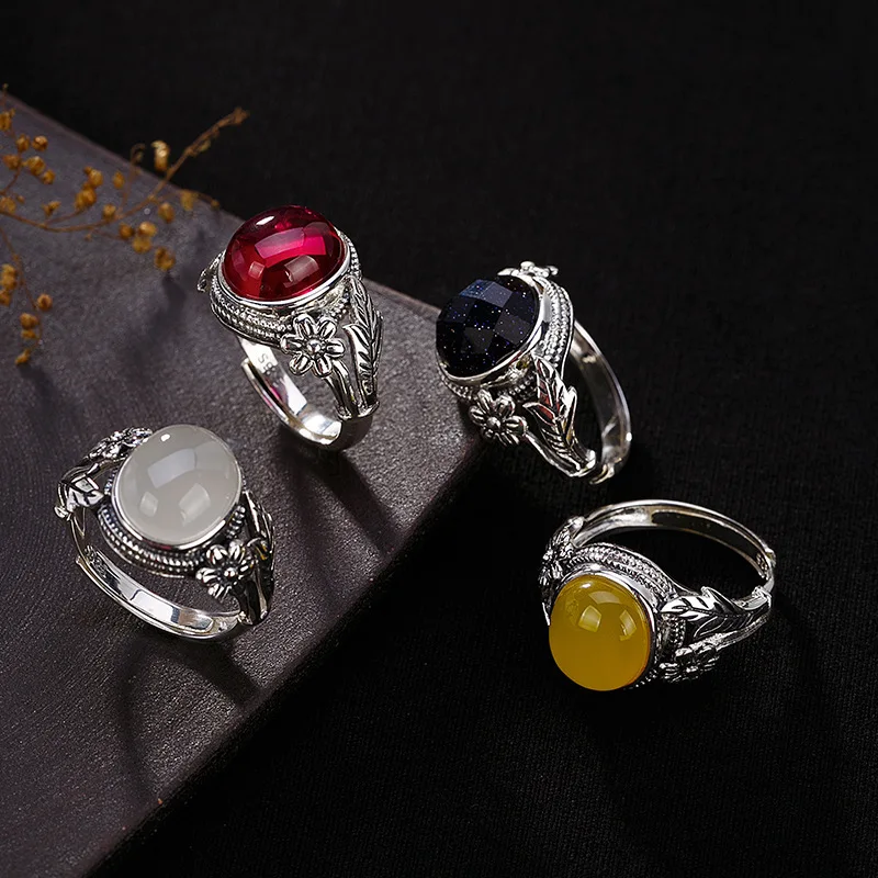 Joseph Mola 925 Sterling Silver Vintage Natural Chalcedony Gemstone Flower Leaf Open Ring For Women Elegance Fine Jewelry Rings | Украшения
