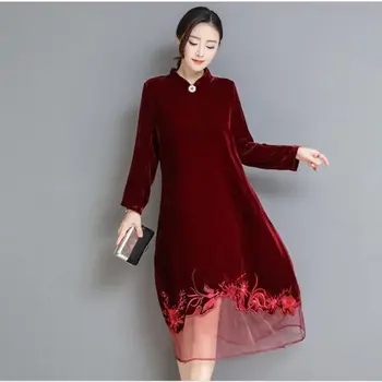 New 2019 Autumn Winter Loose Gold Velvet Dress Female Stand Long sleeve embroidery patchwork Dress Plus Size M-3XL
New 2019 Autumn Winter Loose Gold Velvet Dress Female Stand Long sleeve embroidery patchwork Dress Plus Size M-3XL