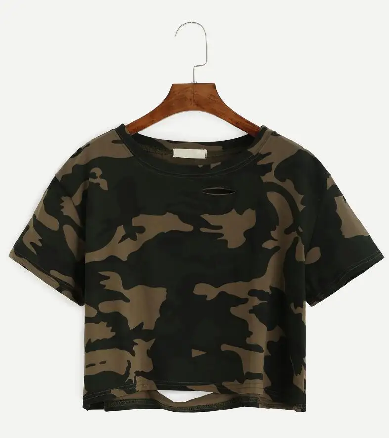 Clothing Women T-shirt Camouflage Casual crew neck Women Tops Street Crop Formation Hollow Slim Short Tee
Clothing Women T-shirt Camouflage Casual crew neck Women Tops Street Crop Formation Hollow Slim Short Tee
