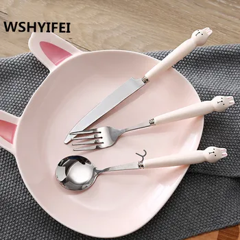 Cutlery spoon three-piece household cute rabbit panda steak knife and fork plate set Western tableware children fork spoon
Cutlery spoon three-piece household cute rabbit panda steak knife and fork plate set Western tableware children fork spoon