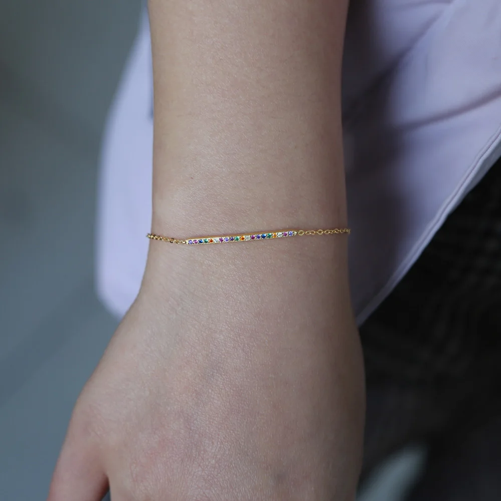 2019 fashion simple geometric jewelry Gold color 925 sterling silver bracelet rainbow colorful cz thin bar delicate lady jewelry
2019 fashion simple geometric jewelry Gold color 925 sterling silver bracelet rainbow colorful cz thin bar delicate lady jewelry
