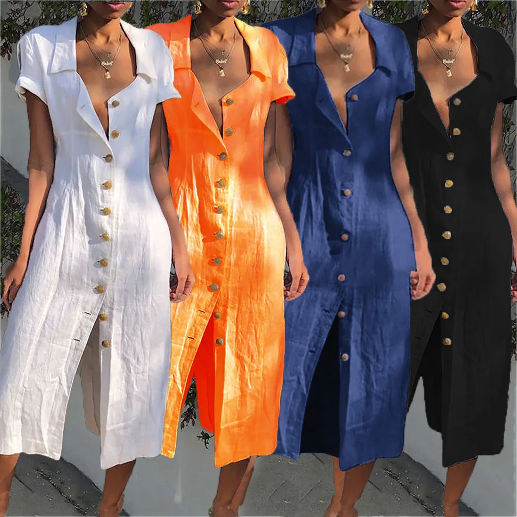 Womail Short Sleeve Solid Color Button Design Linen Meterial Loose Party High Quality Fashion Beach Dress Women 19MAR27
Womail Short Sleeve Solid Color Button Design Linen Meterial Loose Party High Quality Fashion Beach Dress Women 19MAR27