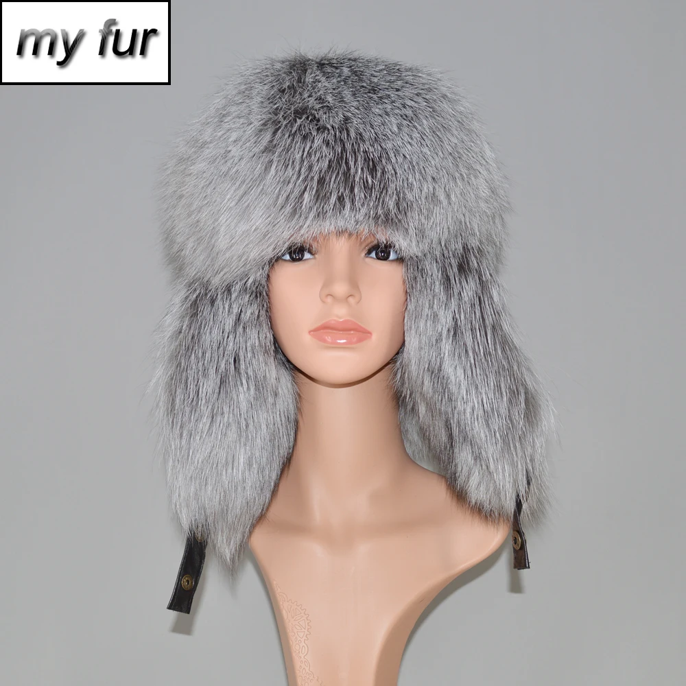 

New Winter Real Fur Hat For Women&men Raccoon Fox Fur Russian Ushanka Hats Unisex Thick Warm Ears Bomber Sheepskin Leather Cap