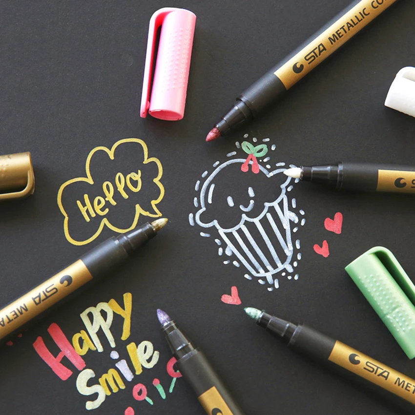 

Metallic Color Pen Water-Based Mark Black Card Paint Highlight Pen For DIY Photo Album/Graffiti/ Writing Suitable For Dark Paper