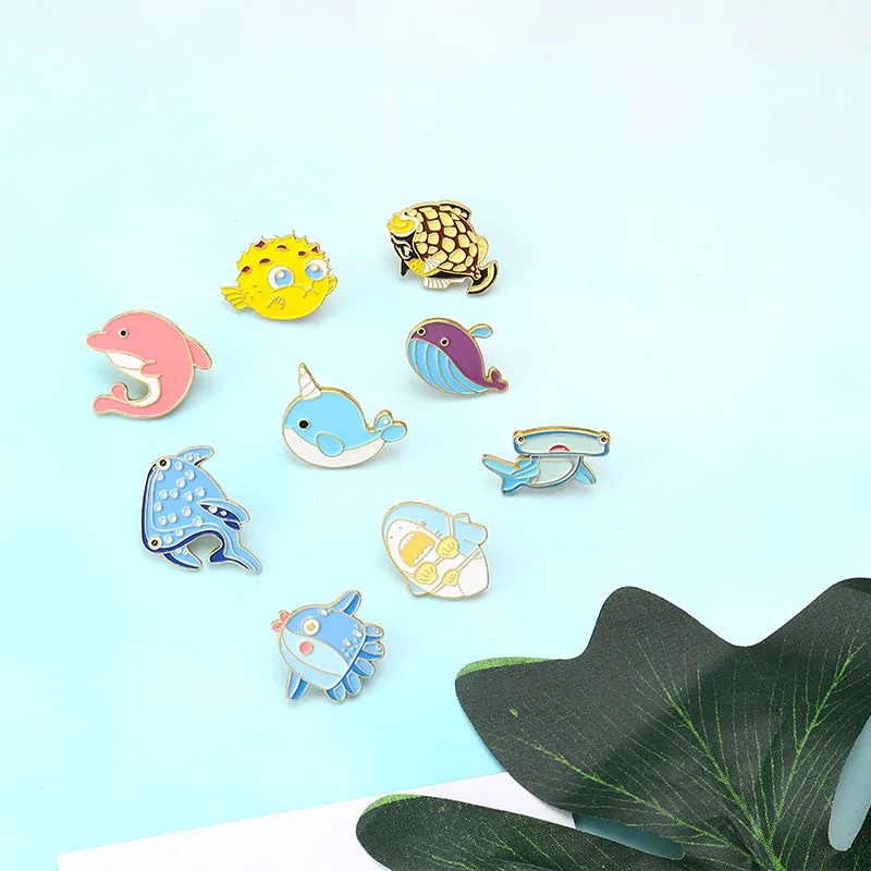 

Sea Cuties Pin Whale Shark Narwhal Octopus Puffer Fish Hard Enamel Pin Lapel Pin Brooches Badges Pinback Animals Jewelry Gifts