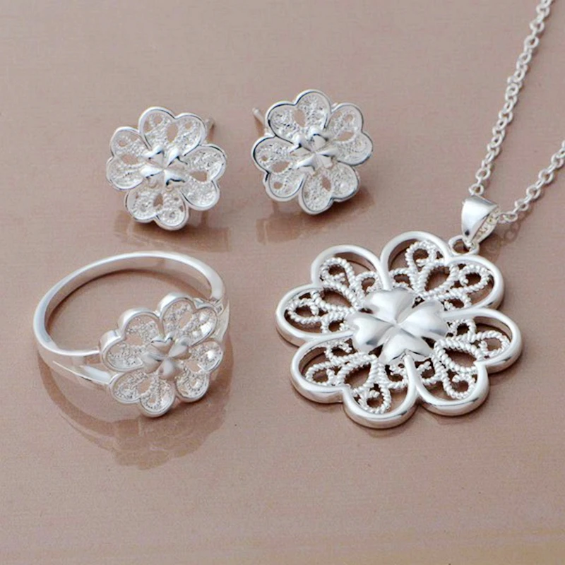 Silver plated jewelry sets, silver jewelry set beautiful flower bright Earring Necklace Ring /WKMMPKIY
Silver plated jewelry sets, silver jewelry set beautiful flower bright Earring Necklace Ring /WKMMPKIY