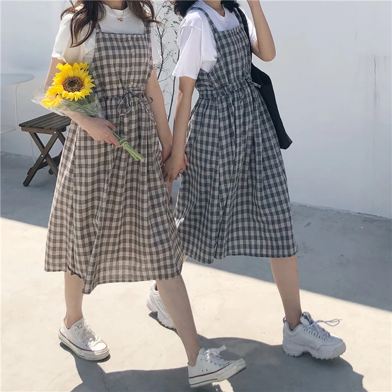 2019 Summer Spaghetti Strap Plaid Dress High Waist Sleeveless Long Women Dress Casual Loose Kawaii Dresses Lolita Sundress
2019 Summer Spaghetti Strap Plaid Dress High Waist Sleeveless Long Women Dress Casual Loose Kawaii Dresses Lolita Sundress