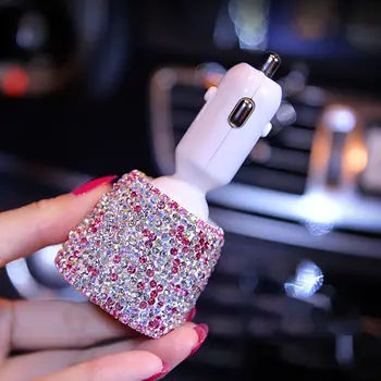 Fashion Diamond Rhinestones Dual USB Quick Charge Car Charger for Mobile Phone Fast Charging Adapter Car Mount Phone Holder
Fashion Diamond Rhinestones Dual USB Quick Charge Car Charger for Mobile Phone Fast Charging Adapter Car Mount Phone Holder