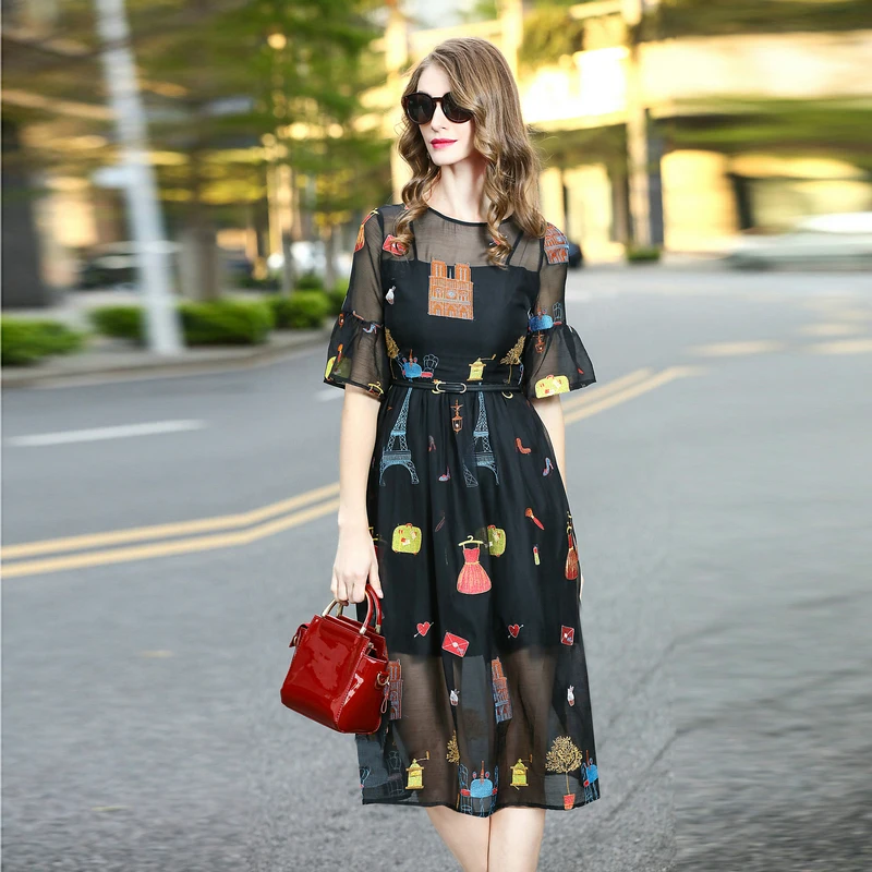 2017 Latest Spring & Summer New Arrival Fashion A-Line O-Neck Flare Sleeve Sashes Print Embroidery Mesh Knee-Length Dress Women
2017 Latest Spring & Summer New Arrival Fashion A-Line O-Neck Flare Sleeve Sashes Print Embroidery Mesh Knee-Length Dress Women