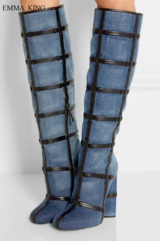 Hot Fashion Women Denim Knee High Boots Weaving Zapatos De Mujer Pointed Toe Square High Heels Botas Spring Autumn Shoes Woman
Hot Fashion Women Denim Knee High Boots Weaving Zapatos De Mujer Pointed Toe Square High Heels Botas Spring Autumn Shoes Woman