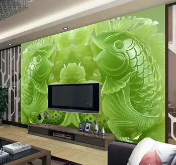 3d wallpaper custom Non-woven Green jade carp Pisces sitting room mural background wallpaper
3d wallpaper custom Non-woven Green jade carp Pisces sitting room mural background wallpaper