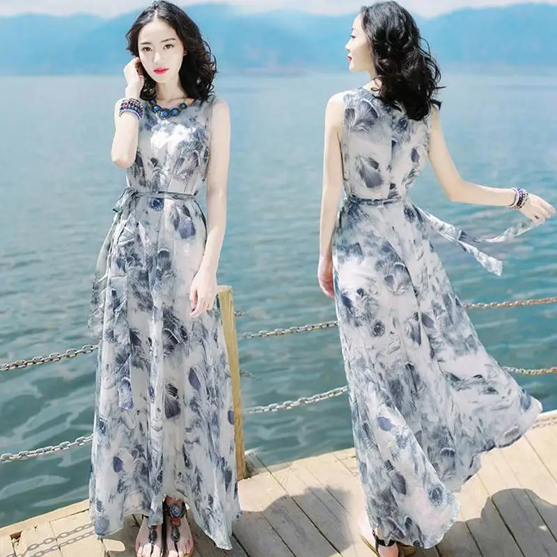 Women Elegant Floral Print Beach Wear A-line Dress Sleeveless O-neck Belt Lady Casual Slim Dress High Waist Femme BOHO Vestidos
Women Elegant Floral Print Beach Wear A-line Dress Sleeveless O-neck Belt Lady Casual Slim Dress High Waist Femme BOHO Vestidos