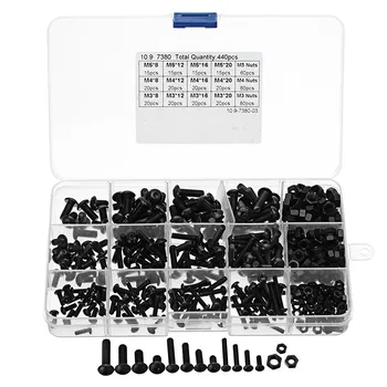 Suleve 440Pcs M3/M4/M5 Carbon Steel Hex Socket Button Head Screw Nut Assortment Kit