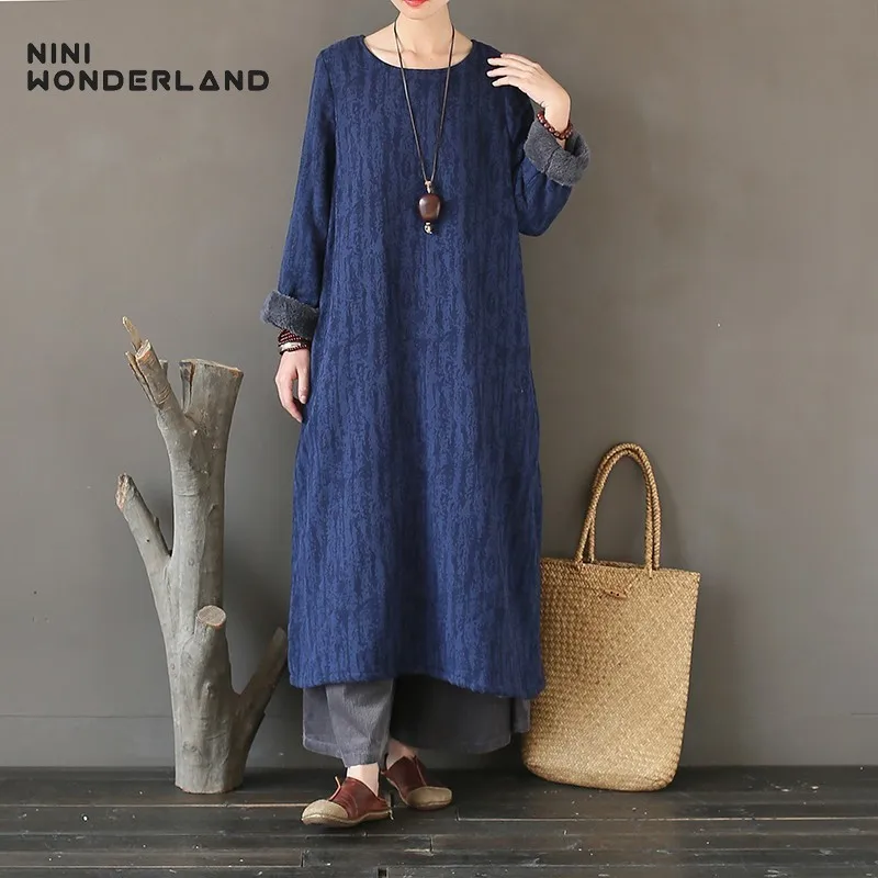 NINI WONDERLAND 2019 Winter Fleece Dress Women Print Cotton Thicken Warm Long Dress Female Loose Robe Big Size Vintage Dresses
NINI WONDERLAND 2019 Winter Fleece Dress Women Print Cotton Thicken Warm Long Dress Female Loose Robe Big Size Vintage Dresses