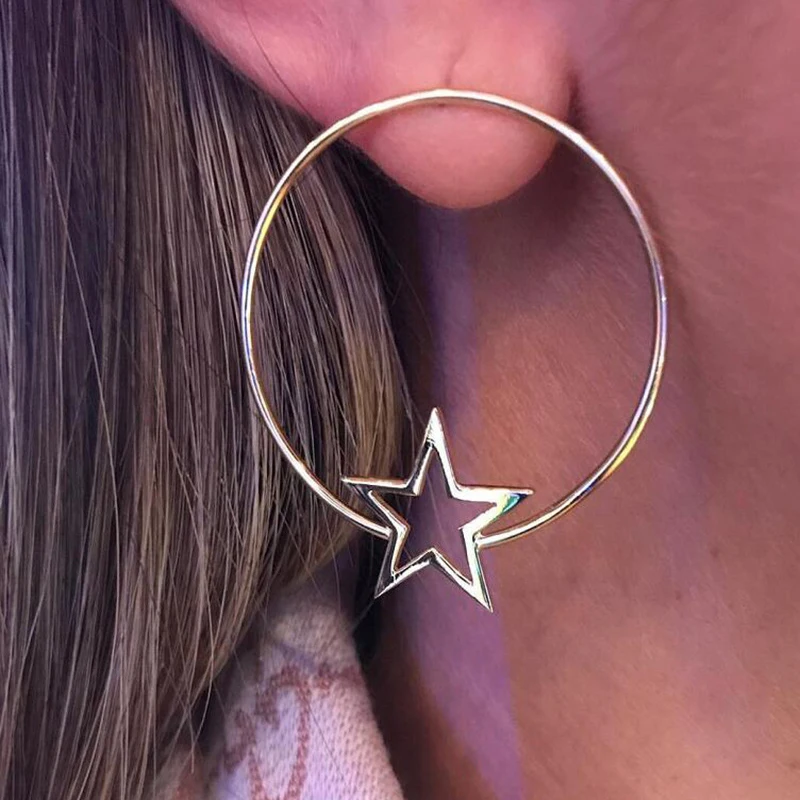 Personality Super Big Circles Hoop Earrings For Women Fashion Gold Color Jewelry Trendy Retro Big Round Circle Star Earri
Personality Super Big Circles Hoop Earrings For Women Fashion Gold Color Jewelry Trendy Retro Big Round Circle Star Earri