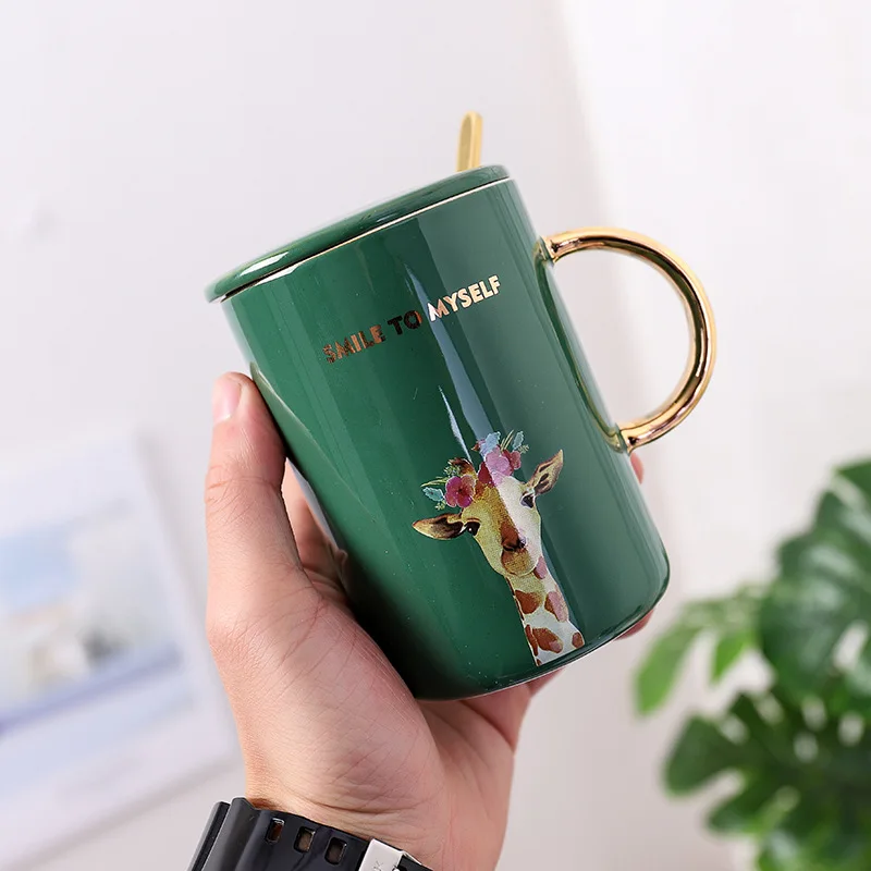 Animal Ceramic Mug Creative Mug With Lip Spoon (5)
