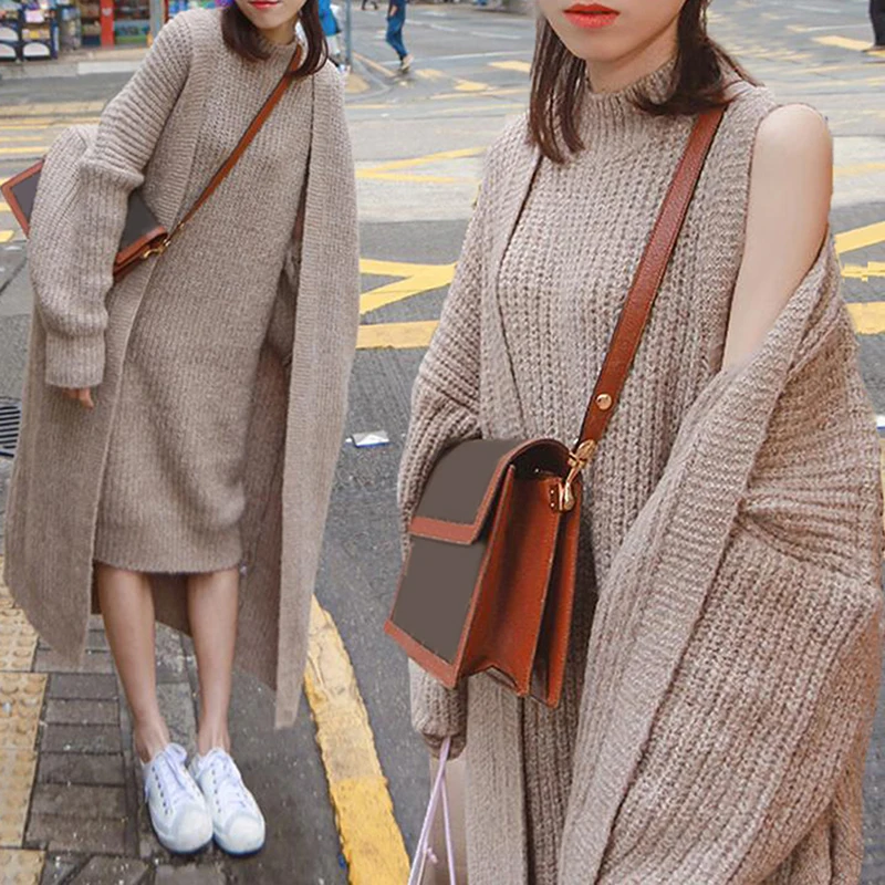 Two Piece Set Autumn Winter Fashion Sweater Dress Suit Open Front Long Knitted Cardigans Sleeveless Knitting Dress
Two Piece Set Autumn Winter Fashion Sweater Dress Suit Open Front Long Knitted Cardigans Sleeveless Knitting Dress