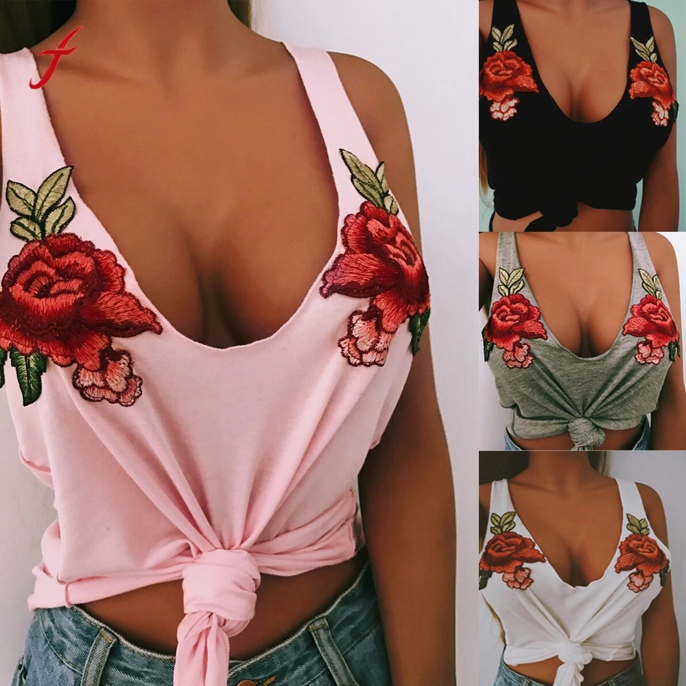2019Women Fashion Sexy V-Neck Appliques Rose Sleeveless Tanks & Camis Tops Blouse
2019Women Fashion Sexy V-Neck Appliques Rose Sleeveless Tanks & Camis Tops Blouse