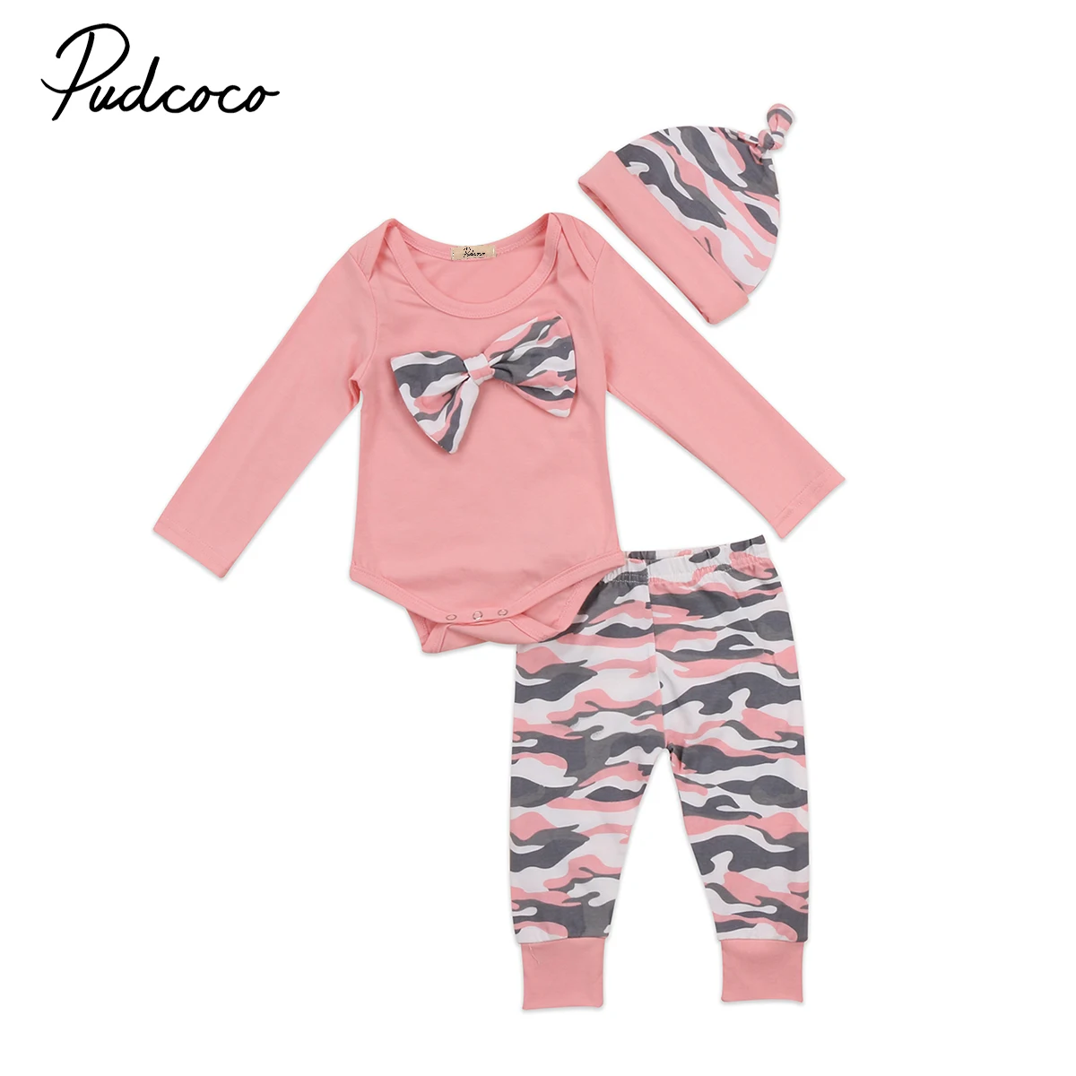 3PCS Cotton Newborn Baby Girls Boys Bow Tie Long Sleeve Romper Jumpsuit Camo Long Pants Hat Outfits Clothes Set
3PCS Cotton Newborn Baby Girls Boys Bow Tie Long Sleeve Romper Jumpsuit Camo Long Pants Hat Outfits Clothes Set