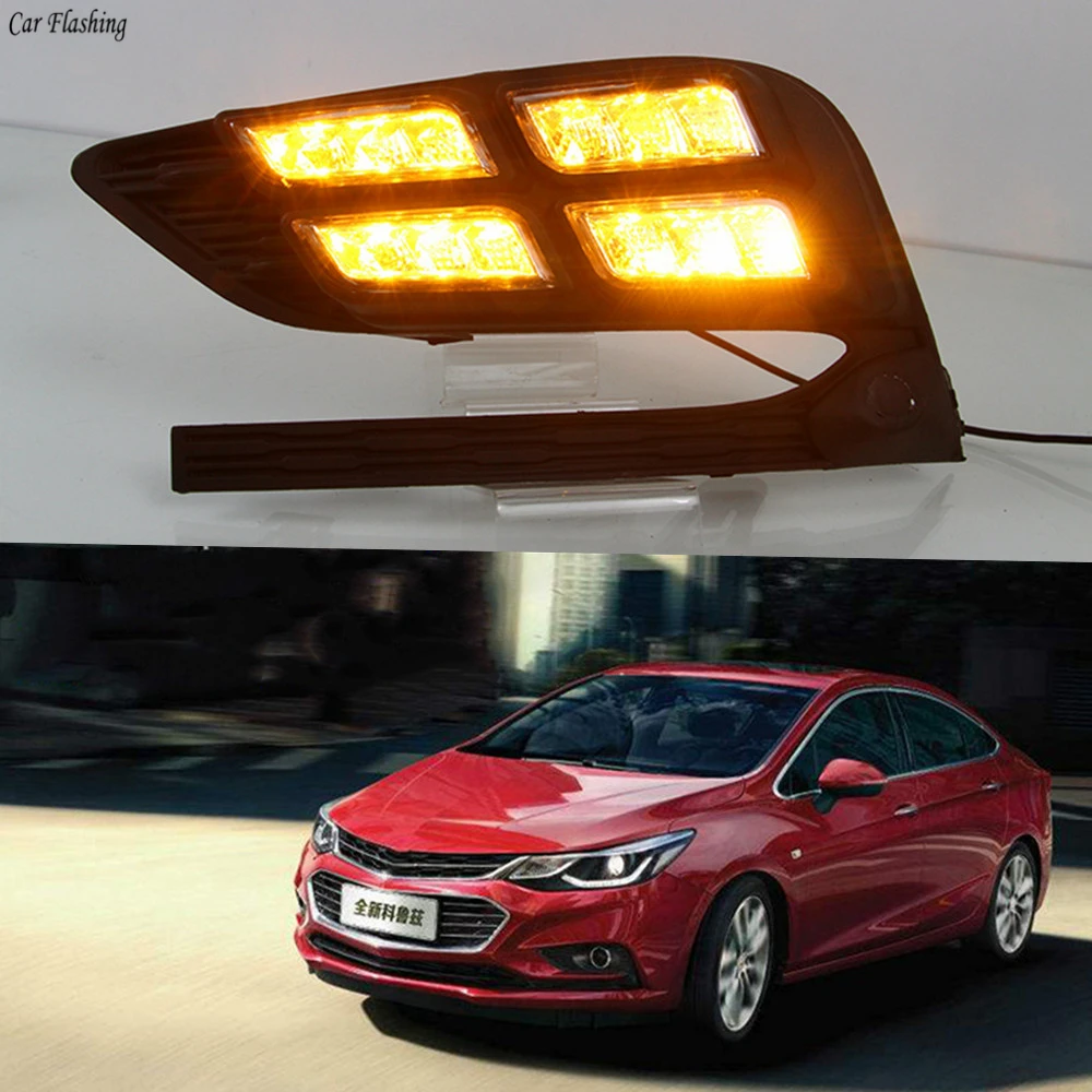 Car Flashing 2PCS LED DRL Daytime Running Light Daylight Fog Lamp Cover With Turn Signal For Chevrolet Chevy Cruze 2016 2017
Car Flashing 2PCS LED DRL Daytime Running Light Daylight Fog Lamp Cover With Turn Signal For Chevrolet Chevy Cruze 2016 2017