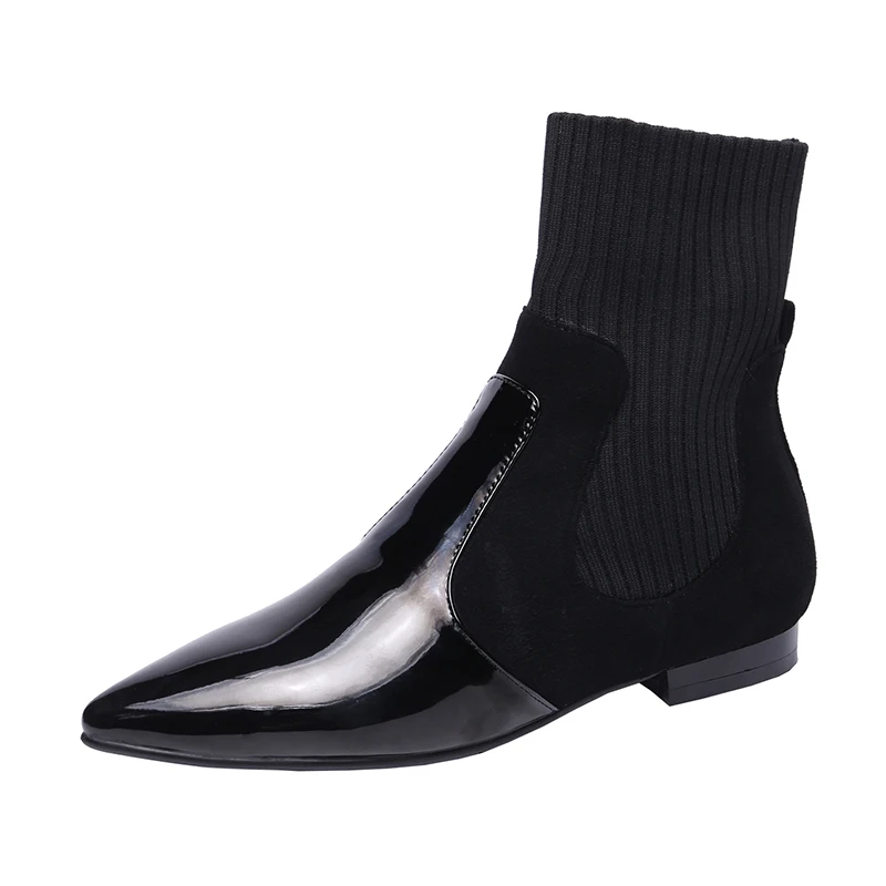 2019 womens Wool Flat-bottomed Martins Short Tub Socks Female Pointed Leather Low-heeled Elastic Thick-heeled BootsYasilaiya
2019 womens Wool Flat-bottomed Martins Short Tub Socks Female Pointed Leather Low-heeled Elastic Thick-heeled BootsYasilaiya