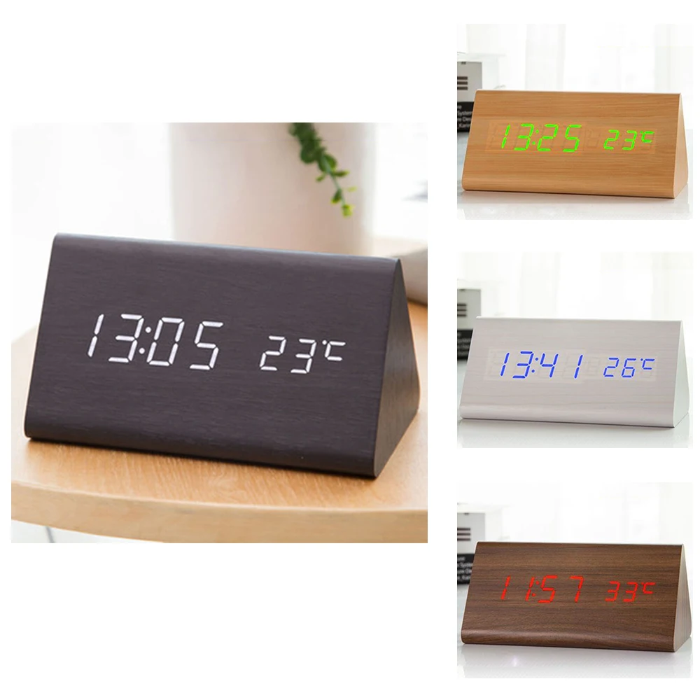 Digital Alarm Clock Desktop Wood LED Clocks Glow in The Dark Sound Control Electronic Display Thermometer Home Decor Gift
Digital Alarm Clock Desktop Wood LED Clocks Glow in The Dark Sound Control Electronic Display Thermometer Home Decor Gift