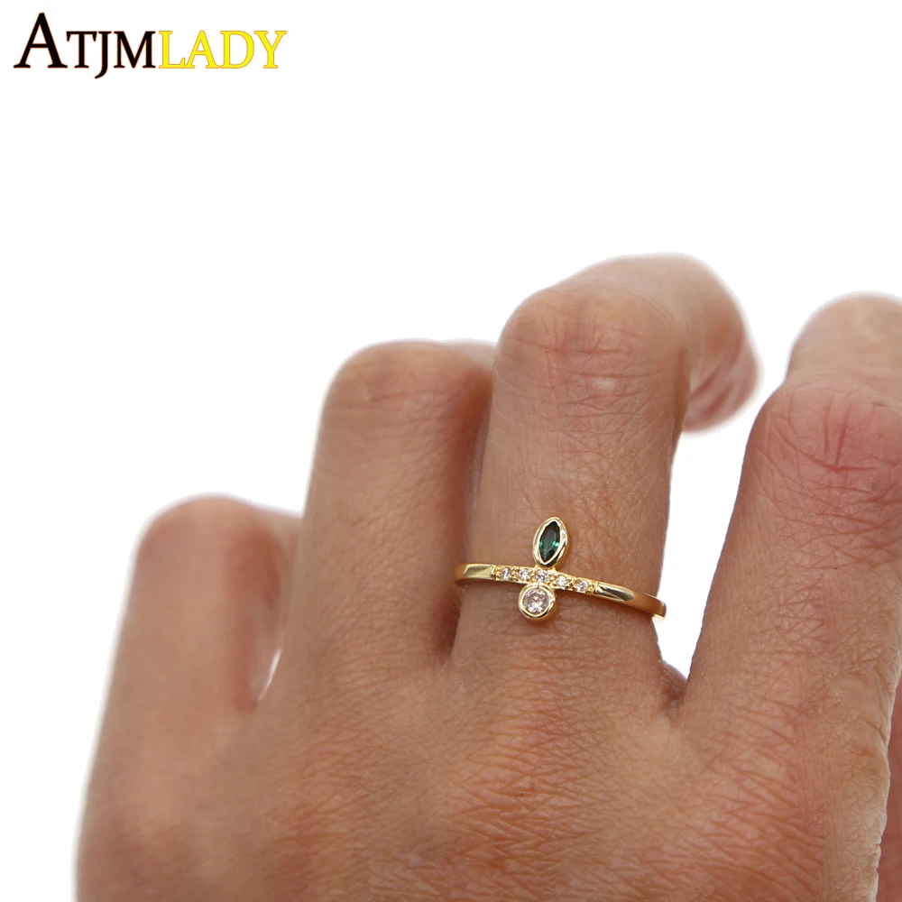 

factory direct Ring Tiny Delicate Gold Gold Color Rings for Women Zircon Shining untique green oval crystal Jewelry Bijoux Femm