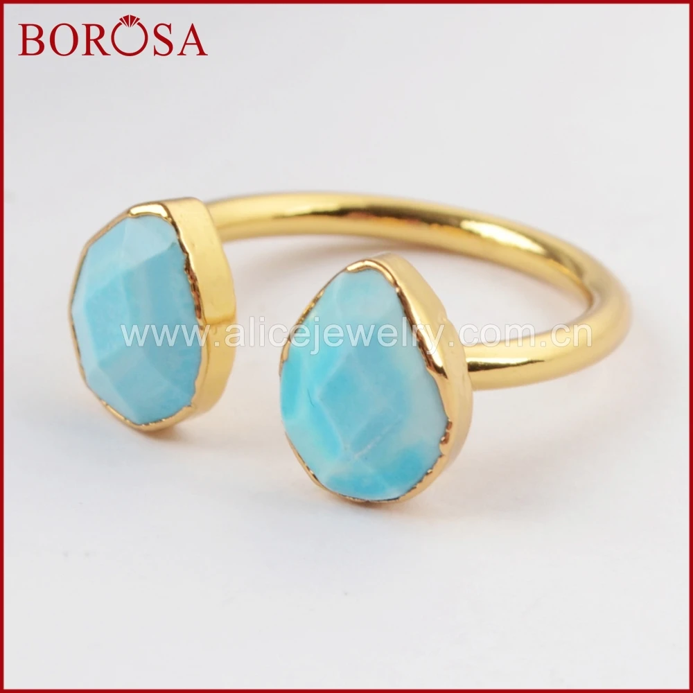 BOROSA Wholesale Gold Color Teardrop Double Blue Turquoises Faceted Rings, New Blue Stone Jewelry Druzy Ring for Women G1451
BOROSA Wholesale Gold Color Teardrop Double Blue Turquoises Faceted Rings, New Blue Stone Jewelry Druzy Ring for Women G1451