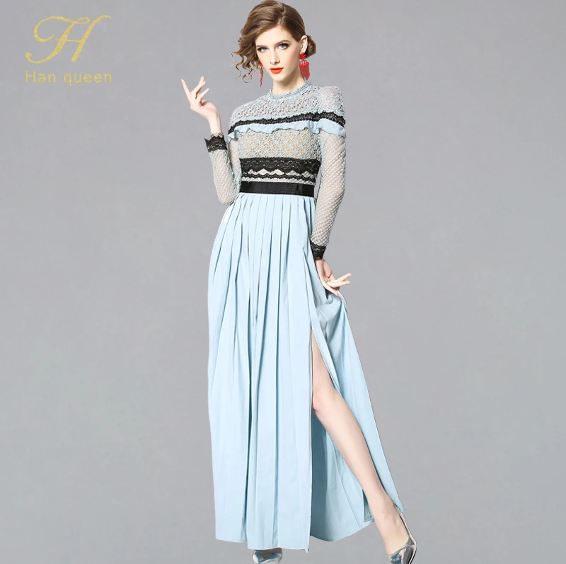 H Han Queen 2019 Summer Lace Maxi Dresses Women Hollow Out Stitching Vestidos Blue Split Casual Slim Pleated Party Long Dress
H Han Queen 2019 Summer Lace Maxi Dresses Women Hollow Out Stitching Vestidos Blue Split Casual Slim Pleated Party Long Dress