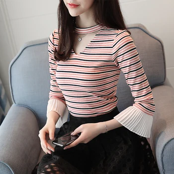 Spring new korean fashion women striped sweater tops v-neck horn sleeve knitwear ruffles basic clothes girl style vestido S-XXL
Spring new korean fashion women striped sweater tops v-neck horn sleeve knitwear ruffles basic clothes girl style vestido S-XXL