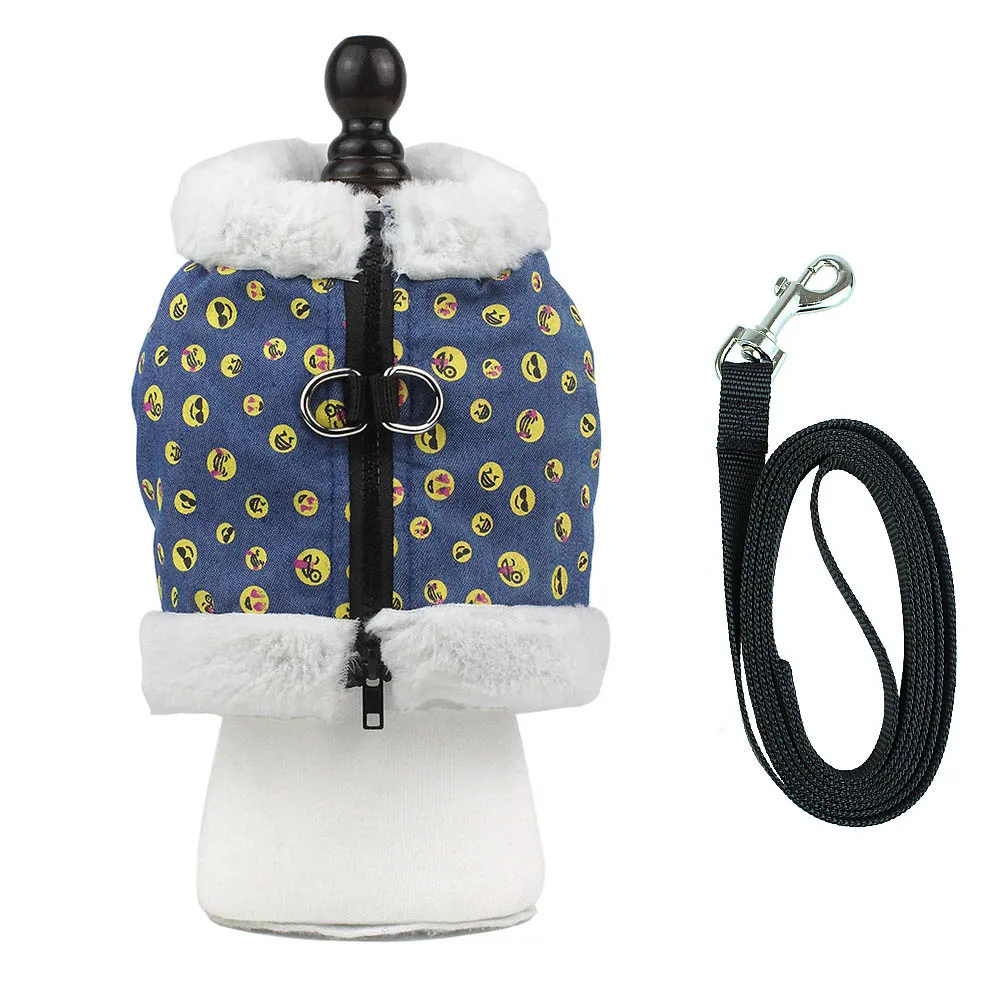 

Winter Dog Harness and Leash Set Warm Fleece Lined Small Dogs Harness Lead Set Cute Dog Vest Strap Chihuahua French Bulldog 30