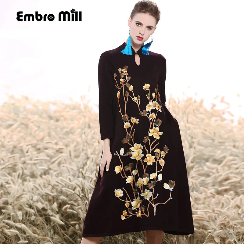High-end Autumn winter dress vintage royal embroidery loose black dress fashion runway lady Mink cashmere A-line dress M-XXL
High-end Autumn winter dress vintage royal embroidery loose black dress fashion runway lady Mink cashmere A-line dress M-XXL