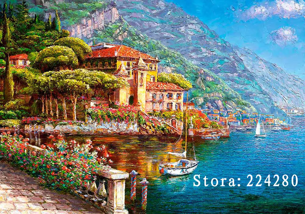 

Seaside town, mountains scenery art Needlework 14CT Canvas Unprinted Handmade Embroidery Cross Stitch Kits DIY Home Decor