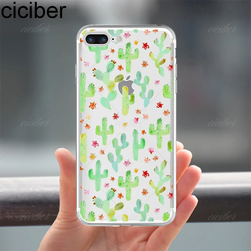 ciciber Phone Cases Fashion Cactus Soft Silicone Clear TPU Back Cover Fundas Coques for Iphone 7 8 6S Plus 5S SE X XR XS MAX