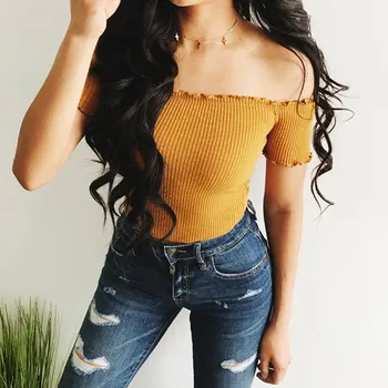 Summer New Off Shoulder Tops T Shirts Hot Sale Short Sleeve Solid Short t-shirts For Women Clothing Fashion Slim t-shirt
Summer New Off Shoulder Tops T Shirts Hot Sale Short Sleeve Solid Short t-shirts For Women Clothing Fashion Slim t-shirt